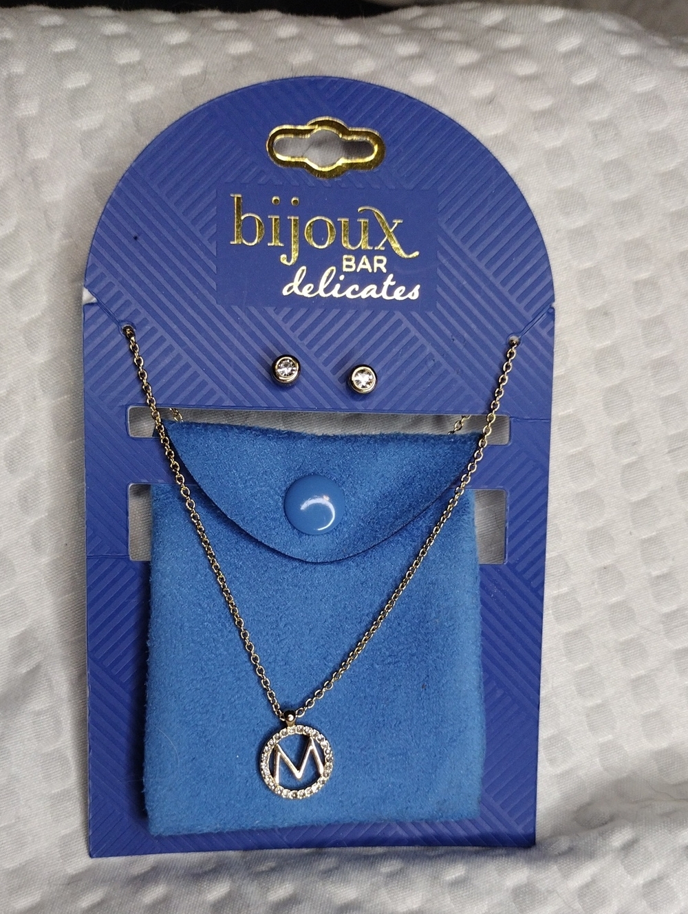 Bijoux Bar Delicates Silver Circular 'M' Pendant Necklace And Earrings